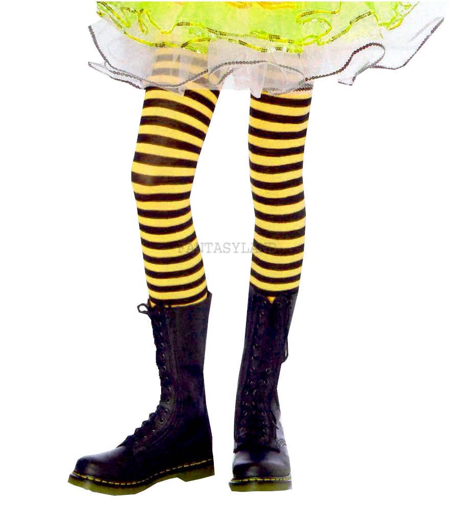 STOCKINGS YELLOW - BLACK STRIPE THIGH HIGH - Click Image to Close