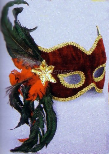 FEATHERED VELVET MASK with SEQUINS