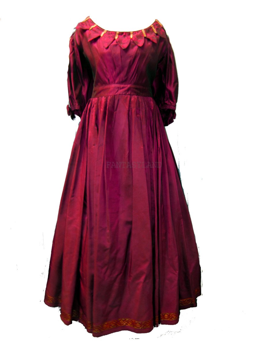 1830-1890's Burgundy Ball Gown, Size 16 Large