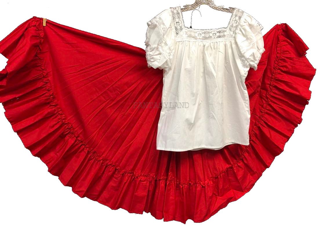 Red and White Mexico Dance Dress Size MD - Click Image to Close