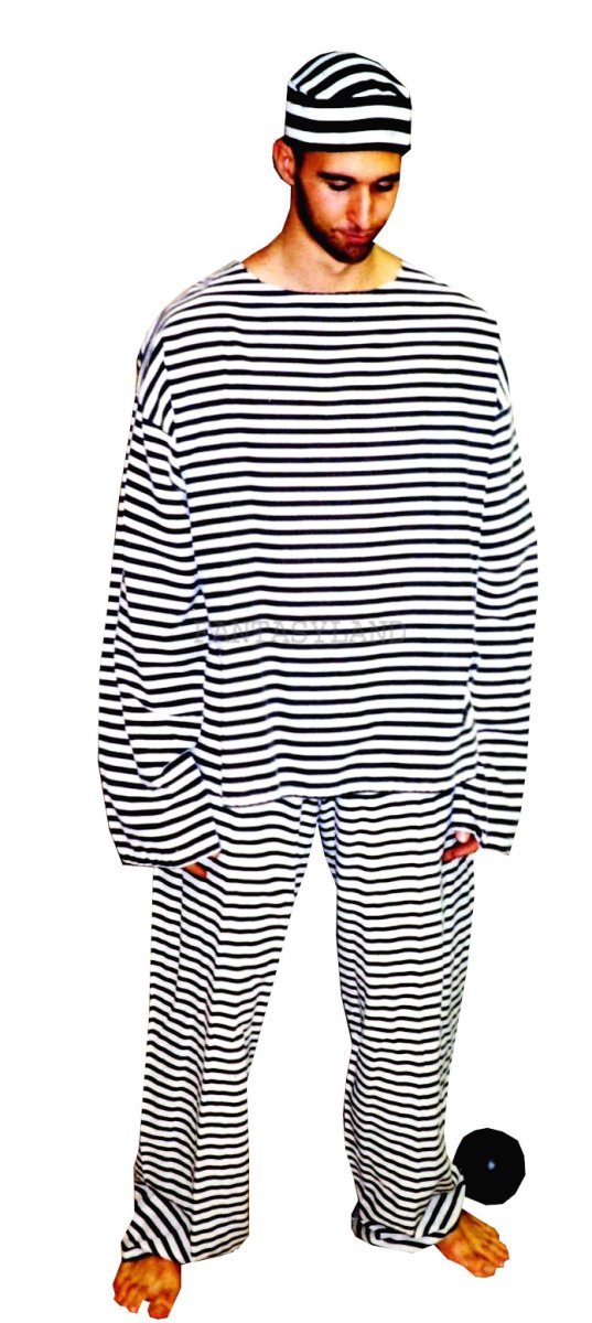 Black White Stripe Prisoner Costume Size SM-MD