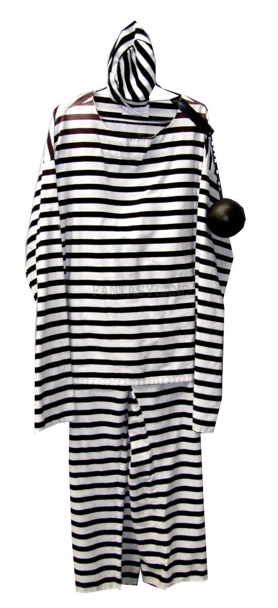 Black & White Old Fashion Prisoner Costume Size LG - XL